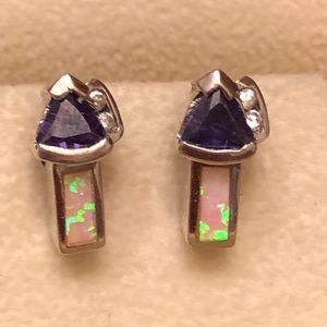 FABULOUS 925 Opal, Amethyst, Diamond Earrings